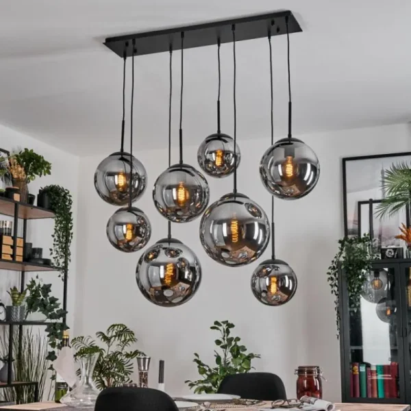 hofstein Gastor Suspension, Boule lumineuse, Suspension Fumé, 8 lumières* Lampes Modernes