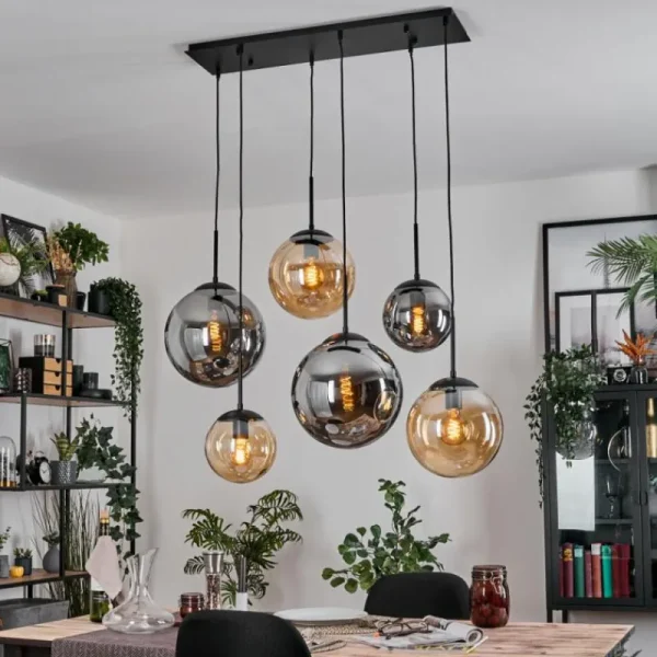 hofstein Gastor Suspension, Boule lumineuse, Suspension Ambre, Fumé, 6 lumières* Lampes Modernes