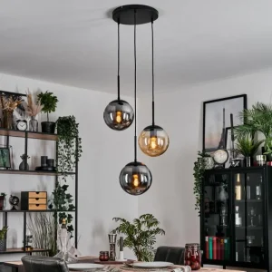 hofstein Gastor Suspension, Boule lumineuse Ambre, Fumé, 3 lumières* Lampes Modernes