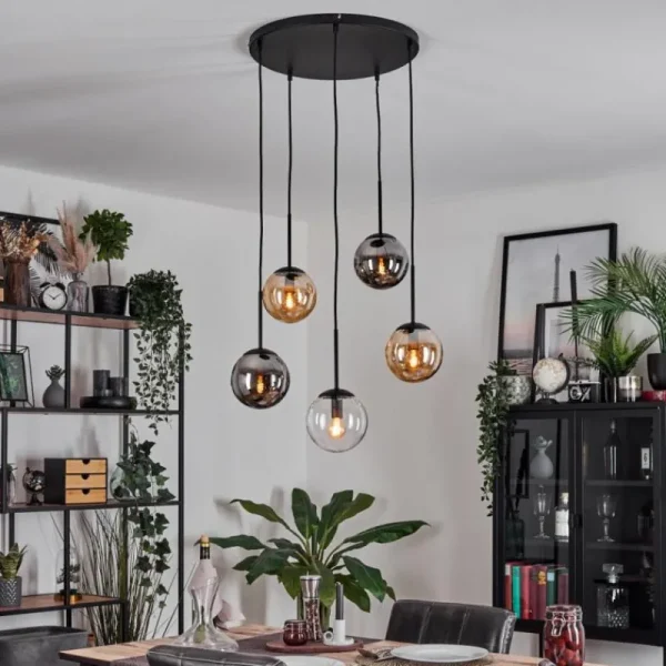 hofstein Gastor Suspension, Boule lumineuse, Suspension Ambre, Clair, Fumé, 5 lumières* Lampes Modernes