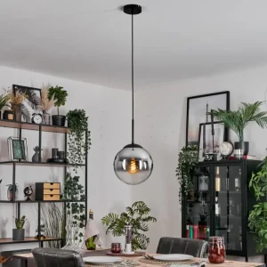 hofstein Gastor Suspension, Boule lumineuse 25 cm Chrome, Clair, Fumé, 1 lumière* Lampes Modernes