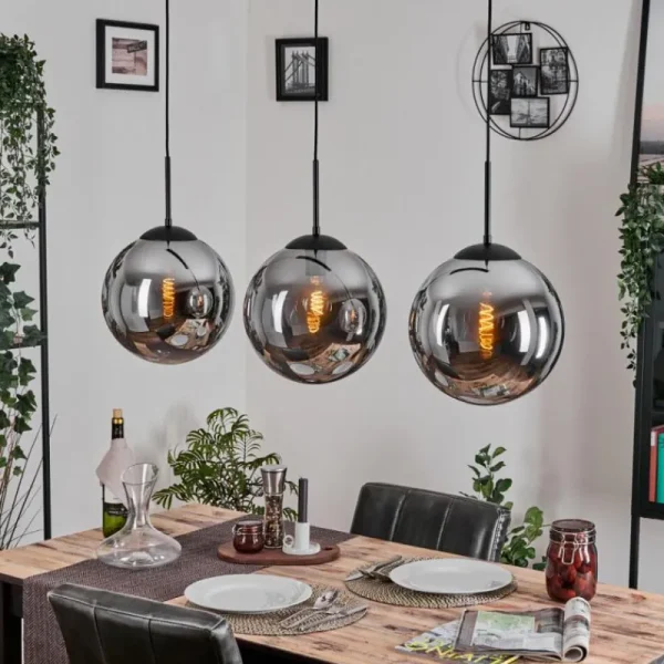 hofstein Gastor Suspension, Boule lumineuse, Suspension Fumé, 3 lumières* Lampes Modernes