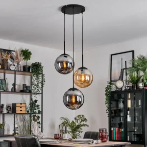 hofstein Gastor Suspension, Boule lumineuse Ambre, Fumé, 3 lumières* Lampes Modernes