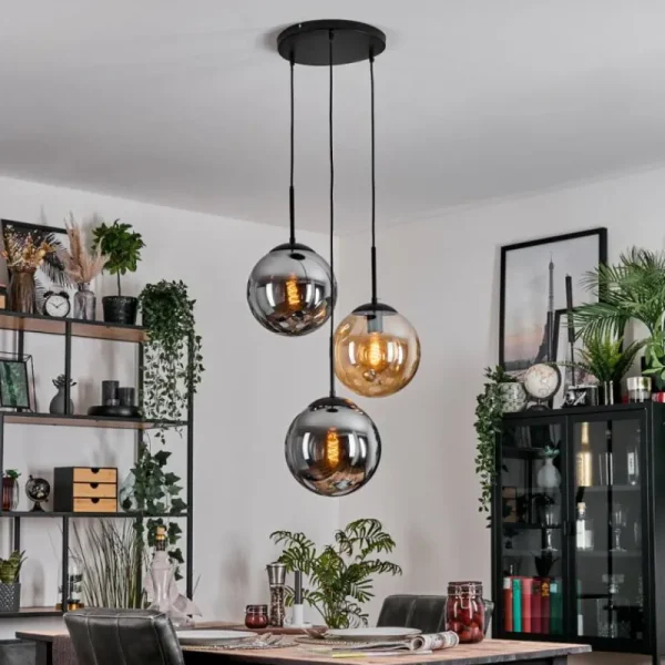 hofstein Gastor Suspension, Boule lumineuse Ambre, Fumé, 3 lumières* Lampes Modernes