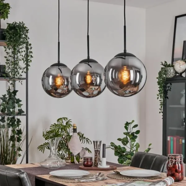 hofstein Gastor Suspension, Boule lumineuse Noir, 3 lumières* Lampes Modernes