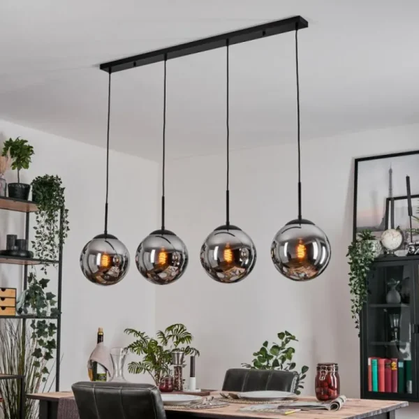 hofstein Gastor Suspension, Boule lumineuse, Suspension Chrome, Fumé, 4 lumières* Lampes Modernes
