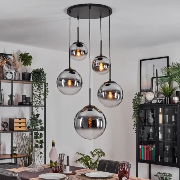 hofstein Gastor Suspension, Boule lumineuse 45 cm Noir, 5 lumières* Lampes Modernes