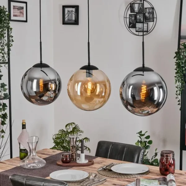 hofstein Gastor Suspension, Boule lumineuse, Suspension Ambre, Fumé, 3 lumières* Lampes Modernes