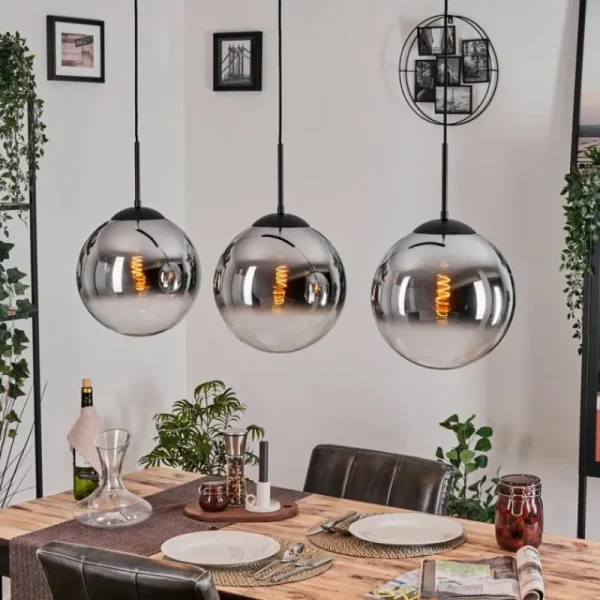 hofstein Gastor Suspension, Boule lumineuse, Suspension Chrome, Clair, Fumé, 3 lumières* Lampes Modernes