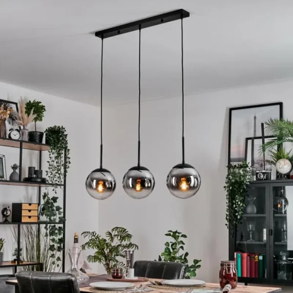hofstein Gastor Suspension, Boule lumineuse Chrome, Clair, Fumé, 3 lumières* Lampes Modernes