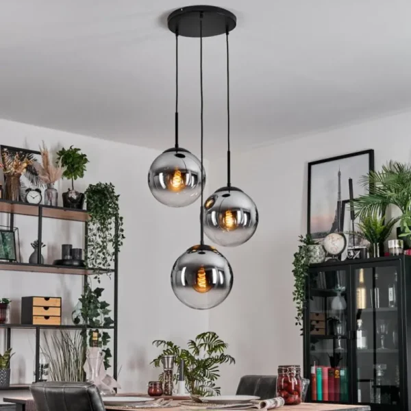 hofstein Gastor Suspension, Boule lumineuse Chrome, Clair, Fumé, 3 lumières* Lampes Modernes