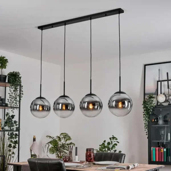 hofstein Gastor Suspension, Boule lumineuse, Suspension Chrome, Clair, Fumé, 4 lumières* Lampes Modernes