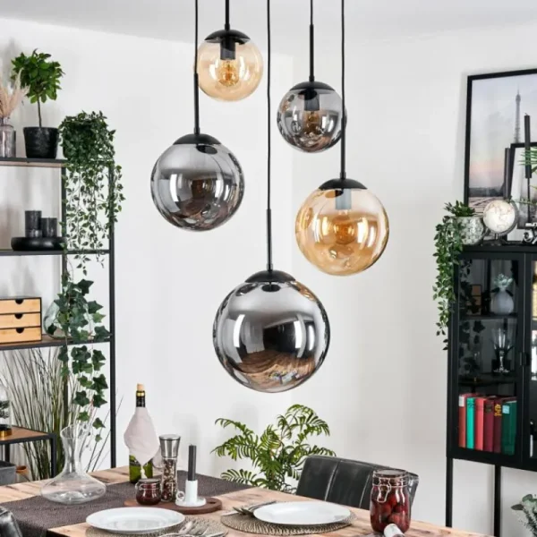 hofstein Gastor Suspension, Boule lumineuse 45 cm Noir, 5 lumières* Lampes Modernes
