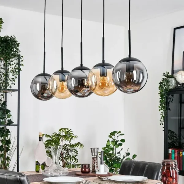 hofstein Gastor Suspension, Boule lumineuse, Suspension Ambre, Fumé, 5 lumières* Lampes Modernes