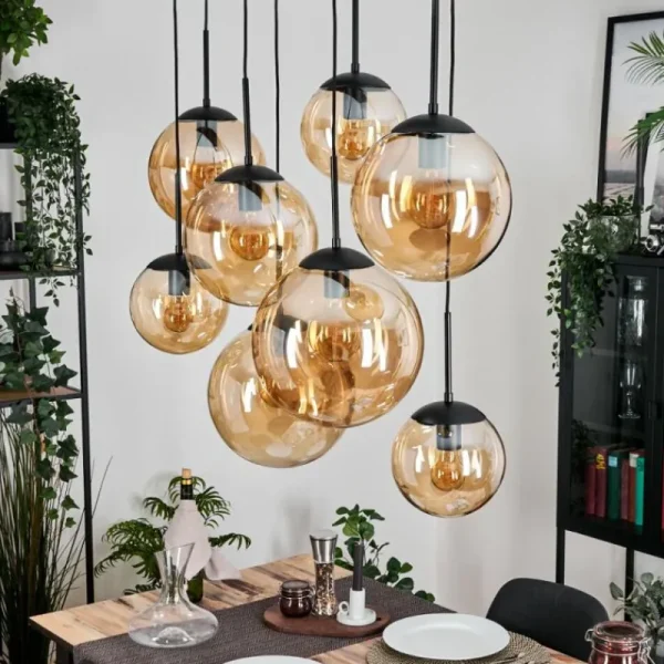 hofstein Gastor Suspension, Boule lumineuse, Suspension Ambre, 8 lumières* Lampes En Verre