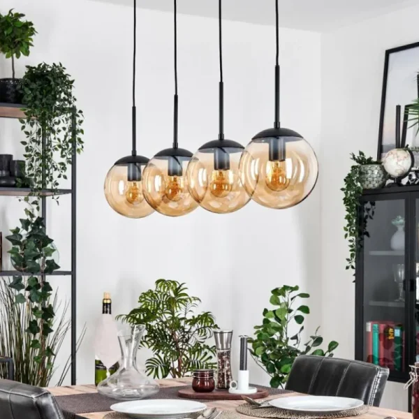 hofstein Gastor Suspension, Boule lumineuse, Suspension Ambre, 4 lumières* Lampes En Verre
