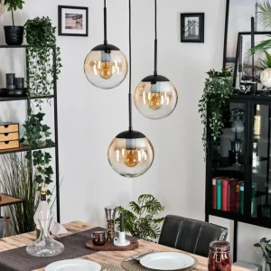 hofstein Gastor Suspension, Boule lumineuse Ambre, Clair, 3 lumières* Lampes En Verre