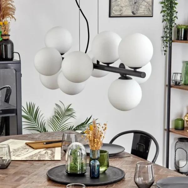 hofstein Gastor Suspension, Boule lumineuse, Suspension Blanc, 10 lumières* Lampes En Verre