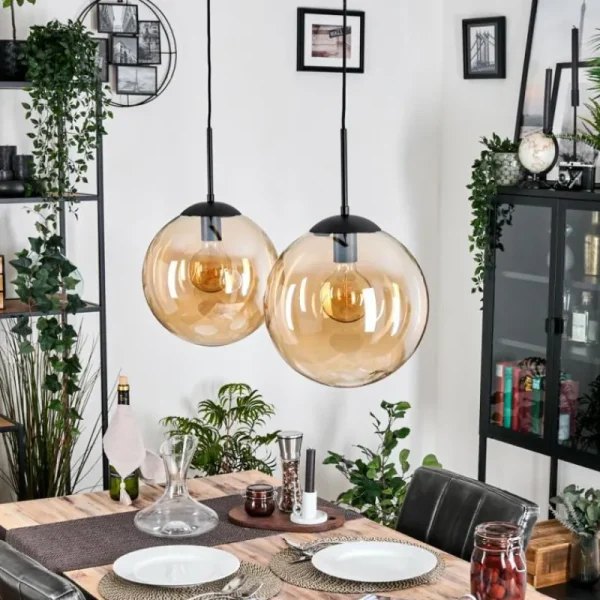 hofstein Gastor Suspension, Boule lumineuse Noir, 2 lumières* Lampes En Verre