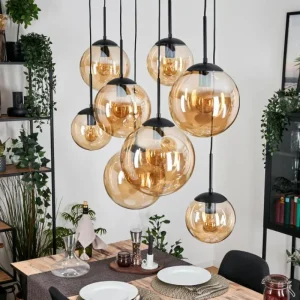 hofstein Gastor Suspension, Boule lumineuse, Suspension Ambre, 8 lumières* Lampes En Verre