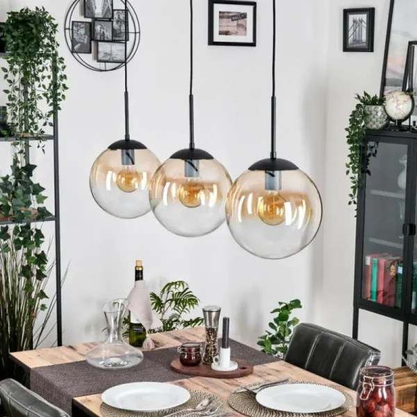 hofstein Gastor Suspension, Boule lumineuse, Suspension Ambre, Clair, 3 lumières* Lampes En Verre