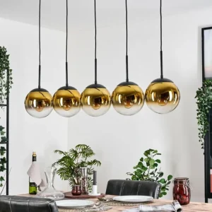 hofstein Gastor Suspension, Boule lumineuse, Suspension Or, Clair, 5 lumières* Lampes En Verre