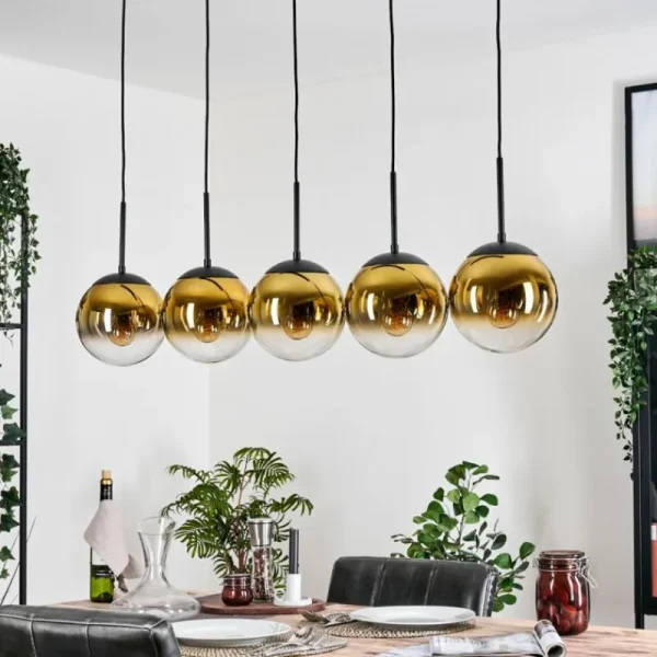 hofstein Gastor Suspension, Boule lumineuse, Suspension Or, Clair, 5 lumières* Lampes En Verre