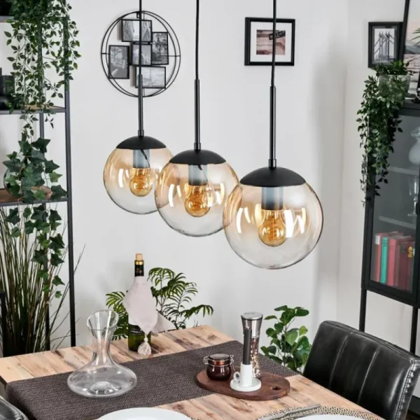 hofstein Gastor Suspension, Boule lumineuse Ambre, Clair, 3 lumières* Lampes En Verre