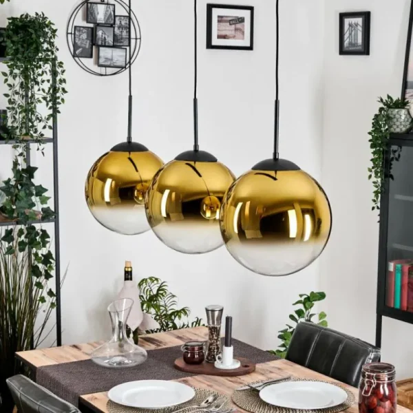 hofstein Gastor Suspension, Boule lumineuse, Suspension Or, Clair, 3 lumières* Lampes En Verre