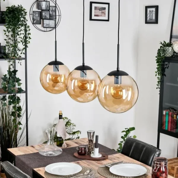 hofstein Gastor Suspension, Boule lumineuse, Suspension Ambre, 3 lumières* Lampes En Verre