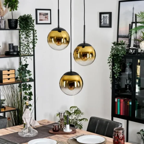 hofstein Gastor Suspension, Boule lumineuse 30 cm Or, Clair, 3 lumières* Lampes En Verre