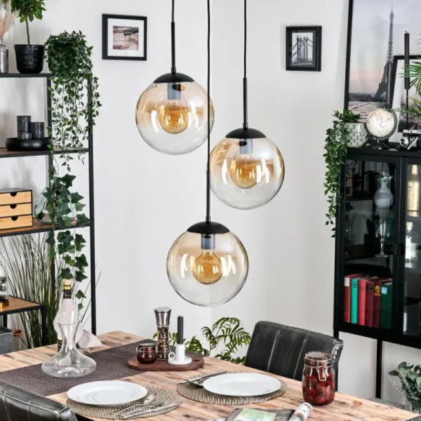 hofstein Gastor Suspension, Boule lumineuse Ambre, Clair, 3 lumières* Lampes En Verre