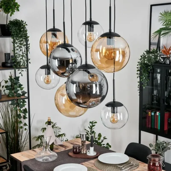 hofstein Gastor Suspension, Boule lumineuse, Suspension Ambre, Clair, Fumé, 8 lumières* Lampes Modernes