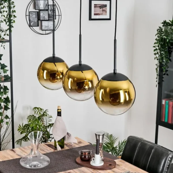 hofstein Gastor Suspension, Boule lumineuse Or, Clair, 3 lumières* Lampes En Verre