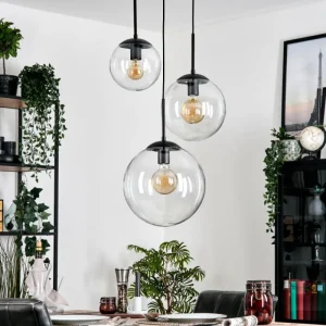 hofstein Gastor Suspension, Boule lumineuse Clair, 3 lumières* Lampes En Verre