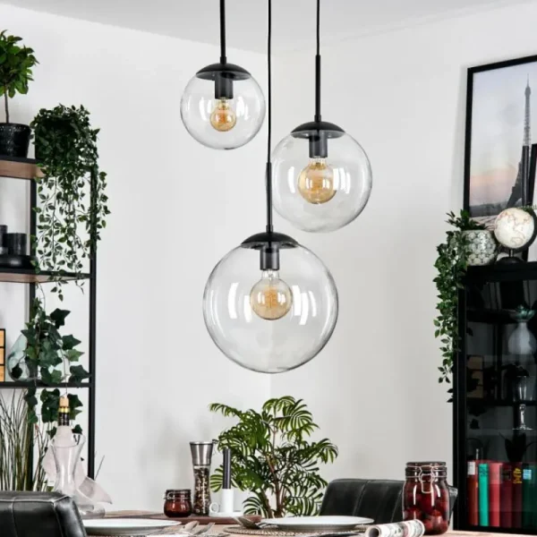 hofstein Gastor Suspension, Boule lumineuse Clair, 3 lumières* Lampes En Verre