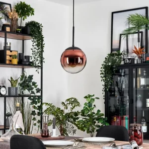 hofstein Gastor Suspension, Boule lumineuse, Suspension Clair, Cuivré, 1 lumière* Lampes En Verre