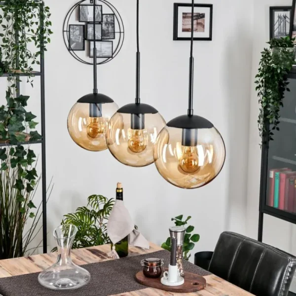 hofstein Gastor Suspension, Boule lumineuse Ambre, 3 lumières* Lampes En Verre
