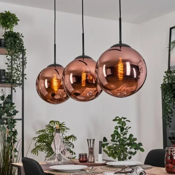hofstein Gastor Suspension, Boule lumineuse, Suspension Cuivré, 3 lumières* Lampes En Verre