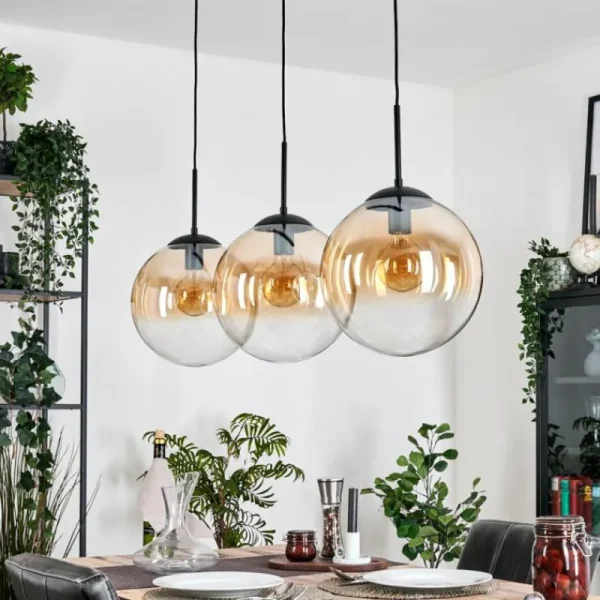 hofstein Gastor Suspension, Boule lumineuse, Suspension Ambre, Clair, 3 lumières* Lampes En Verre