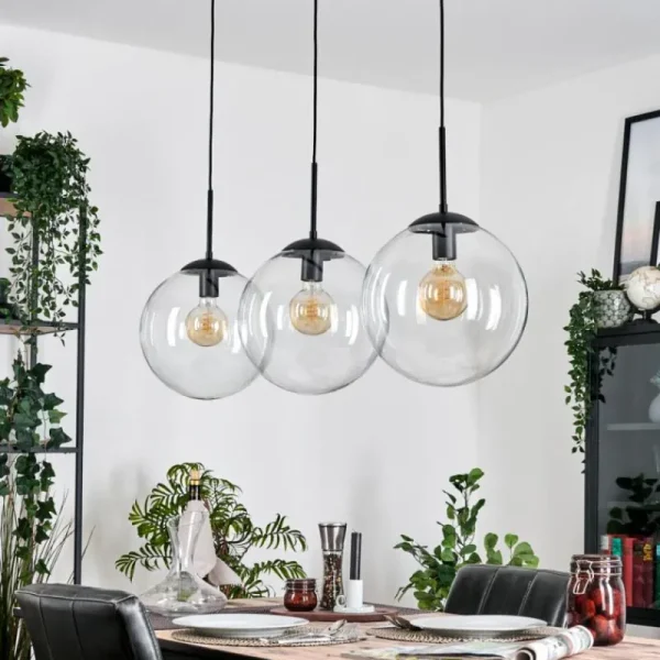 hofstein Gastor Suspension, Boule lumineuse, Suspension Clair, 3 lumières* Lampes En Verre