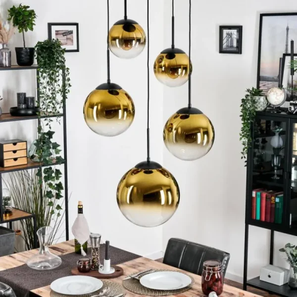 hofstein Gastor Suspension, Boule lumineuse 45 cm Noir, 5 lumières* Lampes En Verre