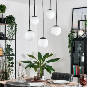 hofstein Gastor Suspension, Boule lumineuse, Suspension Blanc, 5 lumières* Lampes En Verre