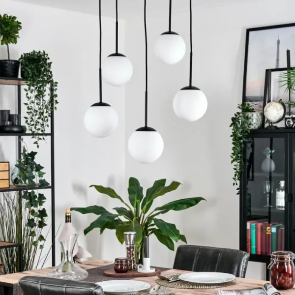hofstein Gastor Suspension, Boule lumineuse, Suspension Blanc, 5 lumières* Lampes En Verre