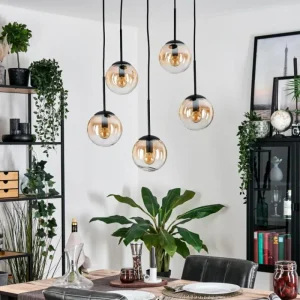 hofstein Gastor Suspension, Boule lumineuse, Suspension Ambre, Clair, 5 lumières* Lampes En Verre