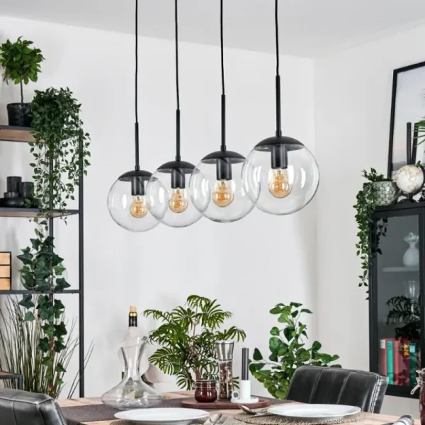 hofstein Gastor Suspension, Boule lumineuse, Suspension Clair, 4 lumières* Lampes En Verre