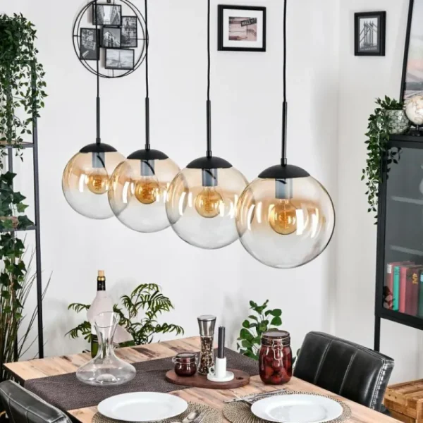 hofstein Gastor Suspension, Boule lumineuse, Suspension Ambre, Clair, 4 lumières* Lampes En Verre