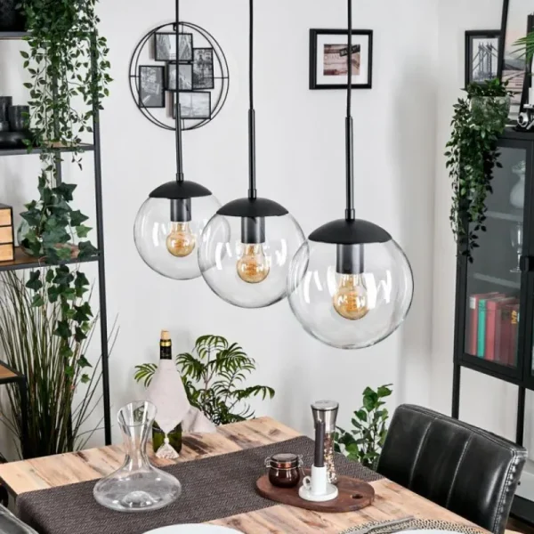 hofstein Gastor Suspension, Boule lumineuse Clair, 3 lumières* Lampes En Verre