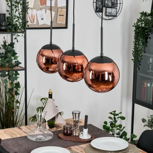 hofstein Gastor Suspension, Boule lumineuse, Suspension Cuivré, 3 lumières* Lampes En Verre