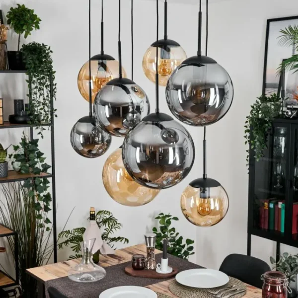 hofstein Gastor Suspension, Boule lumineuse, Suspension Ambre, Fumé, 8 lumières* Lampes Modernes